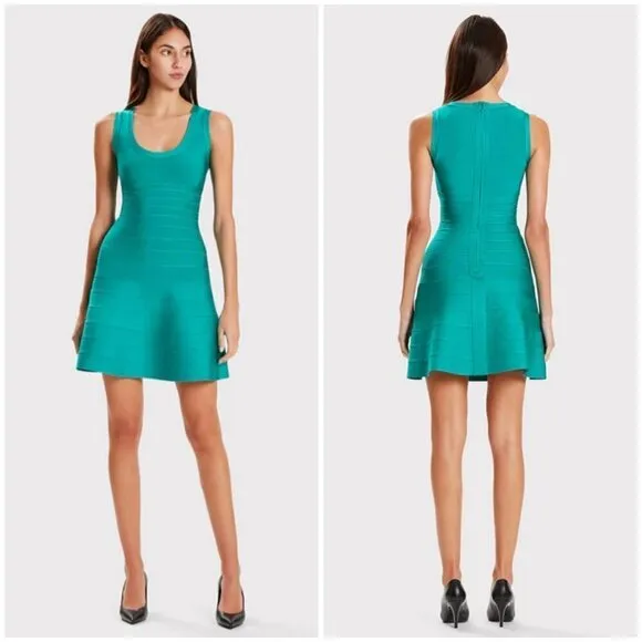 💕HERVE LEGER💕 Scooped Sleeveless A-Line Bandage Dress ~ Turquoise XS NWT - Image 2