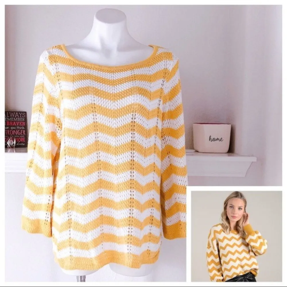 89th & Madison Sweater Perforated Knit Zig Zag Pattern Pullover Size XL - Image 12