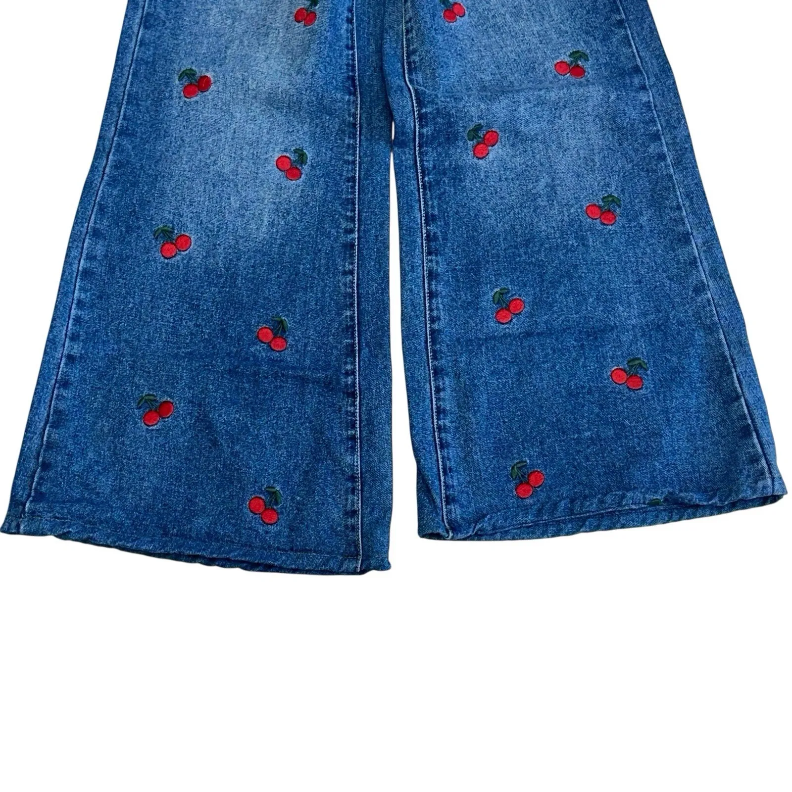 Ashley Mason Jeans Womens Size 23 (25x28) Wide Leg Cherry Embroidery - Image 3