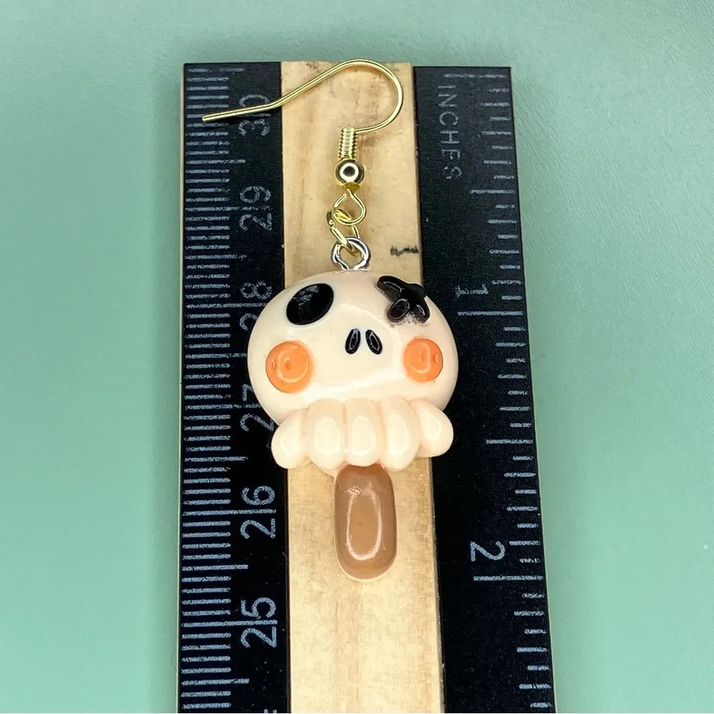 Cute Mismatch Skull and Candy Handmade Halloween Earrings Purple - Image 3