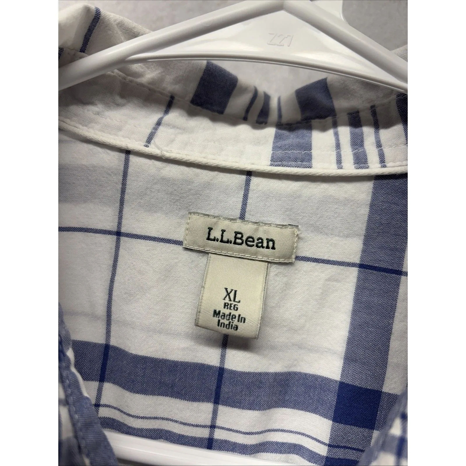 LL Bean Shirt Women's XL Plaid Button Up ID513984 Organic Cotton Blue White - Image 2