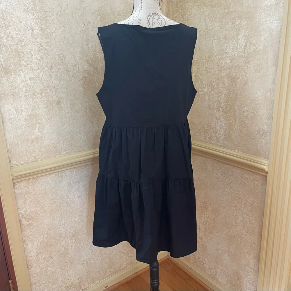 Vila Clothes black tiered sleeveless midi dress cotton blend New Sz 12 - Image 4
