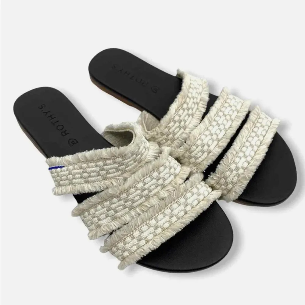 ROTHY’S retired triple band seashell fringe white slip on flat sandals Sz 10 - Image 2