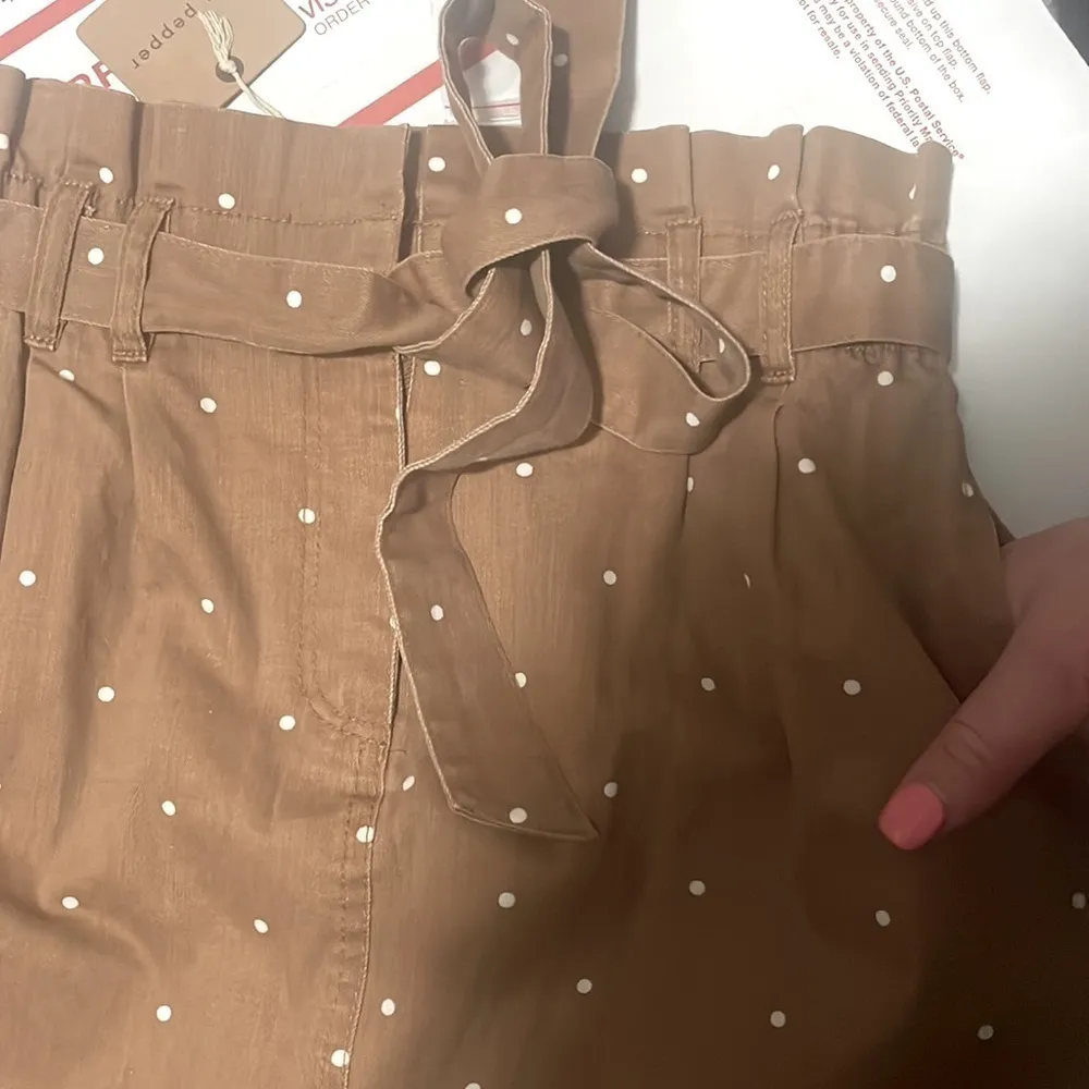 BLU PEPPER Brown Denim Skirt Small Polkadots PaperBag High Waisted Boho Western - Image 9