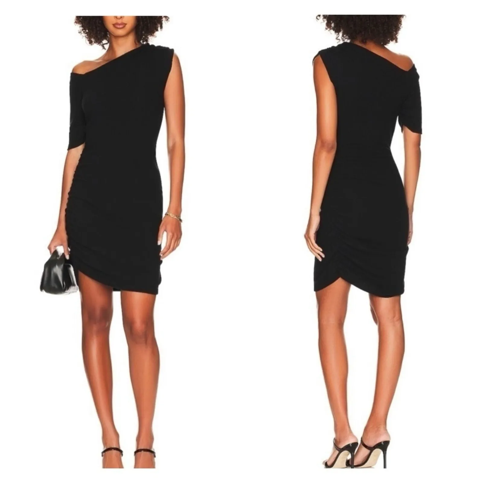 NWT LNA Zuki Rib Bodycon Asymmetrical Neck Mini‎ Dress M Black - Image 2
