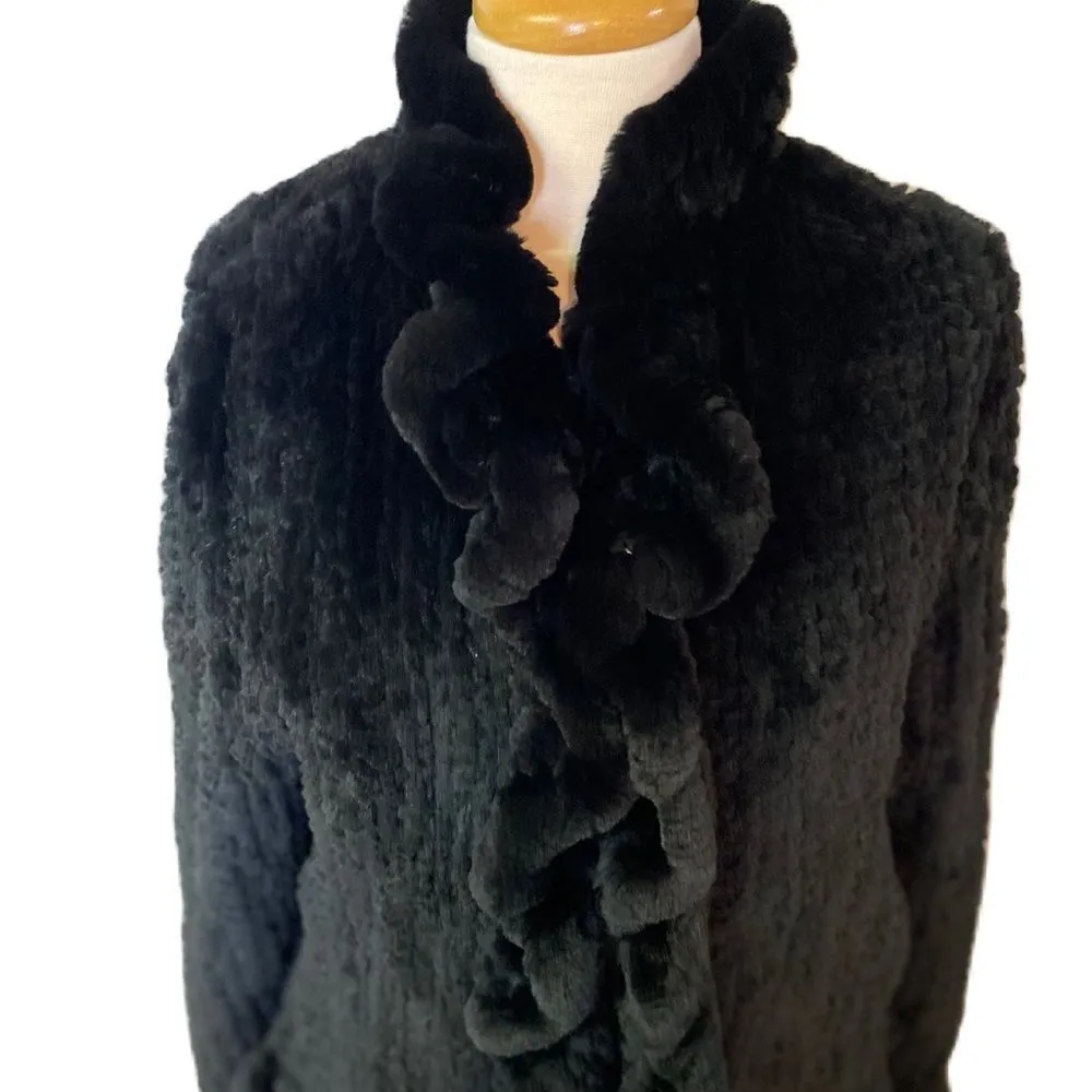 #700 TRILOGY Vegan Mink Fur Short Jacket Black Size L - Image 4