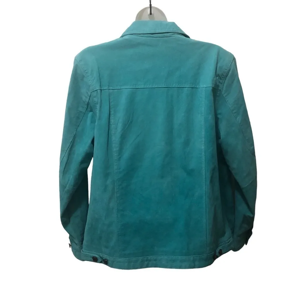 Denim & Company Aqua Leather Suede Jacket M Lined Pockets Full Button Up Fall Size M - Image 4