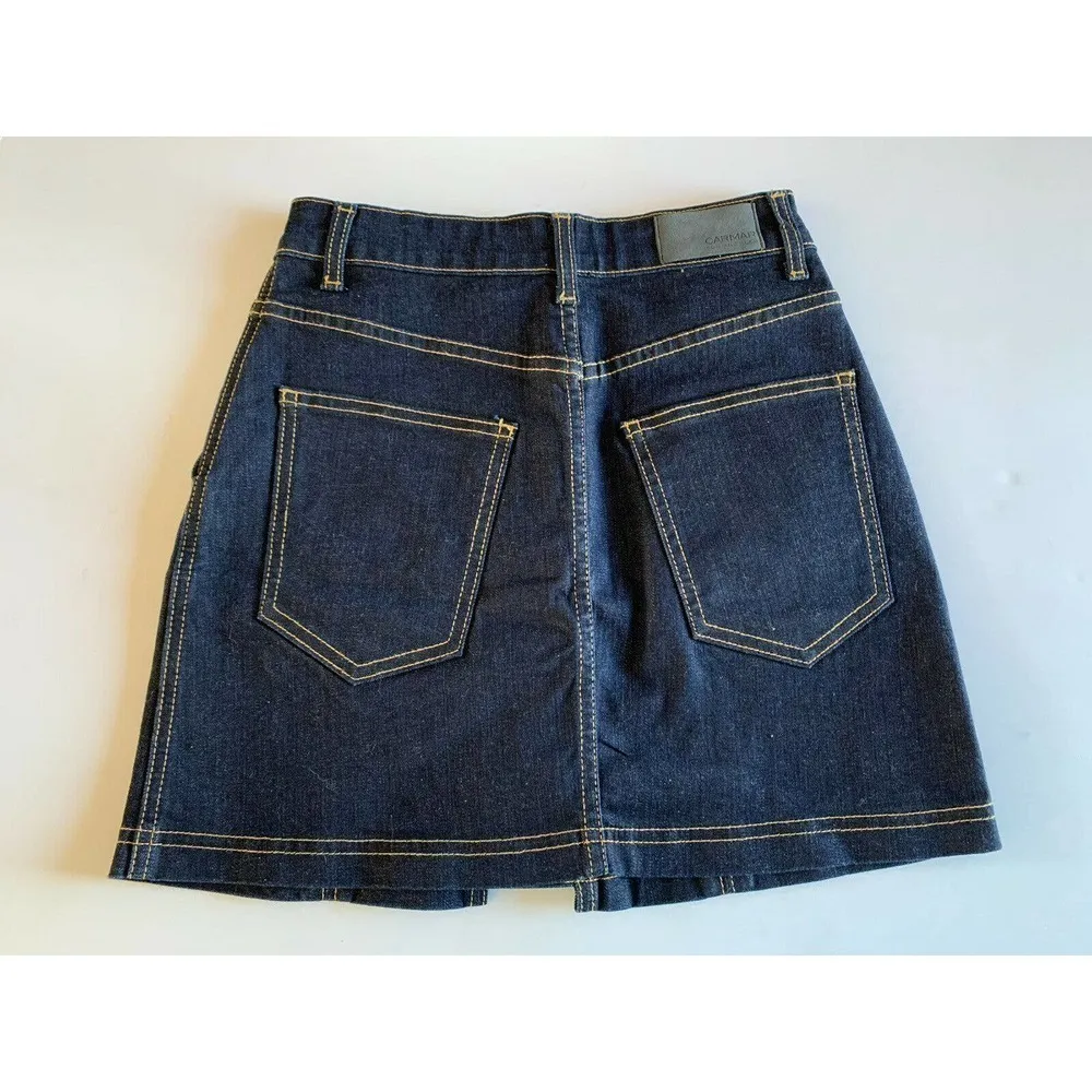 LF Carmar 24 Launce Denim Button Front Mini Skirt Stretch New $158 Blue - Image 4