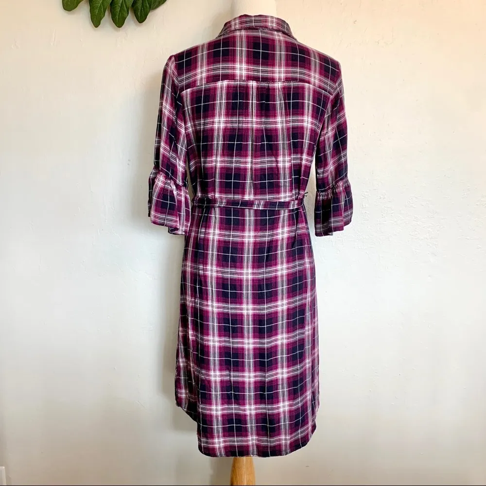 Isabel Maternity Purple Plaid Button Down Dress M - Image 4