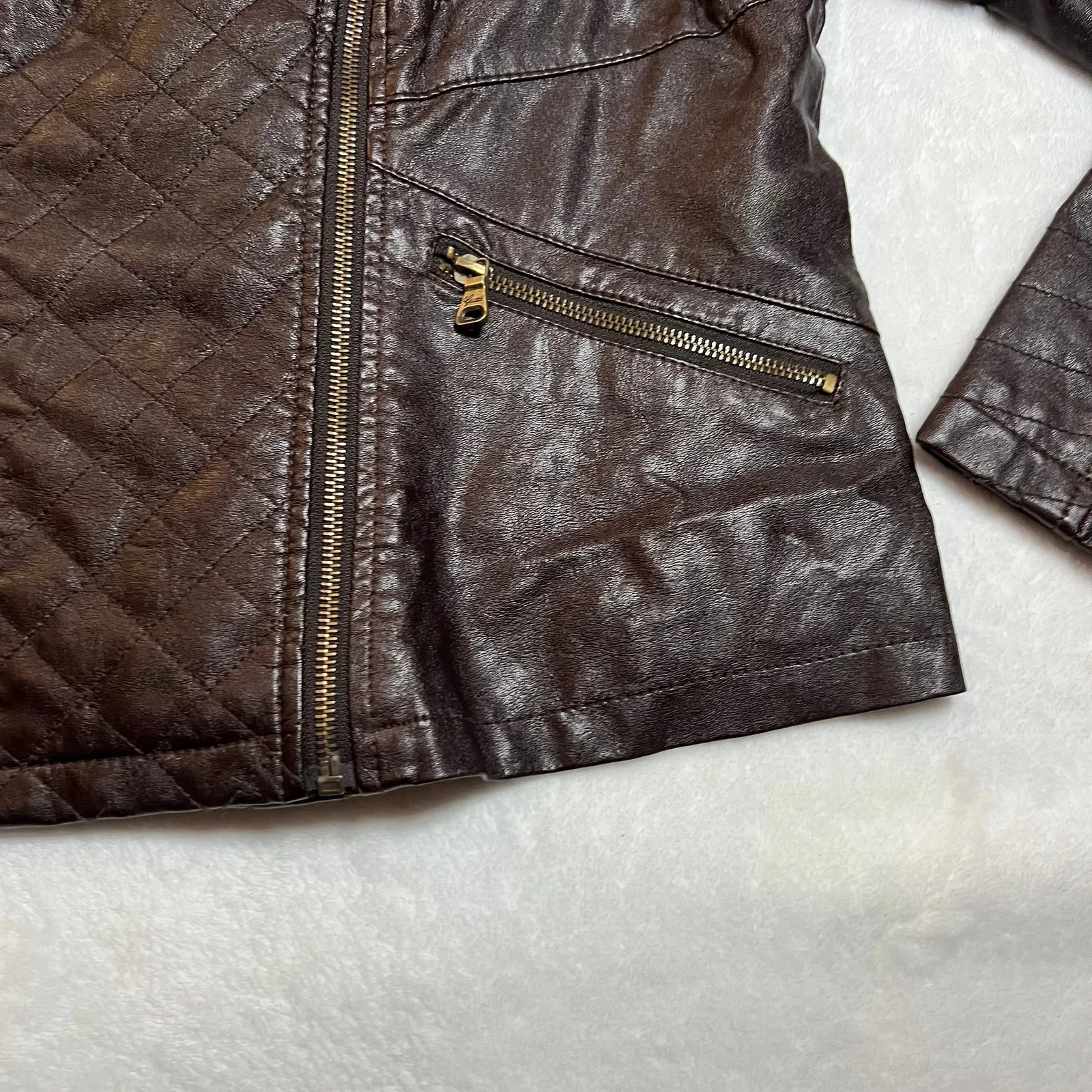 GUESS Faux Leather Moto Jacket Size Large Classic Casual Minimalist Rocker Y2K - Image 5