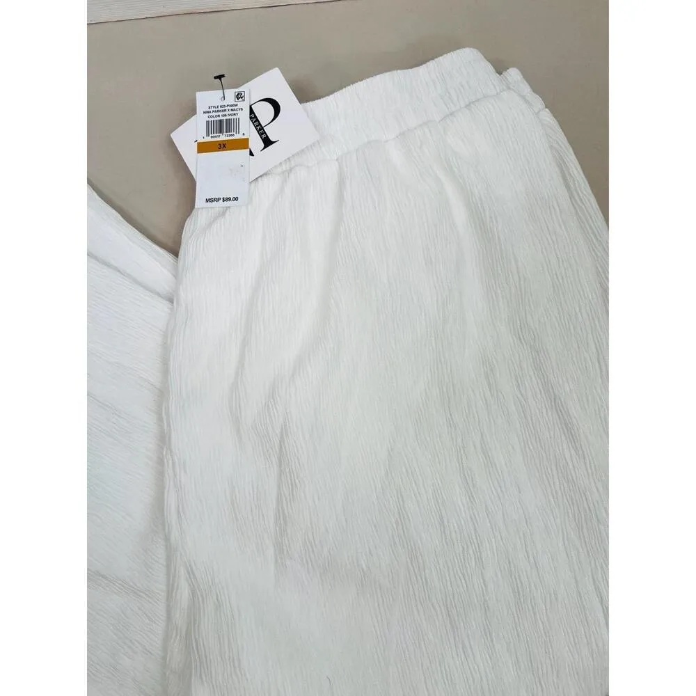 Nina Parker White Wide Leg Elastic Waist Textured Pants Pull On Size 3X - Image 13