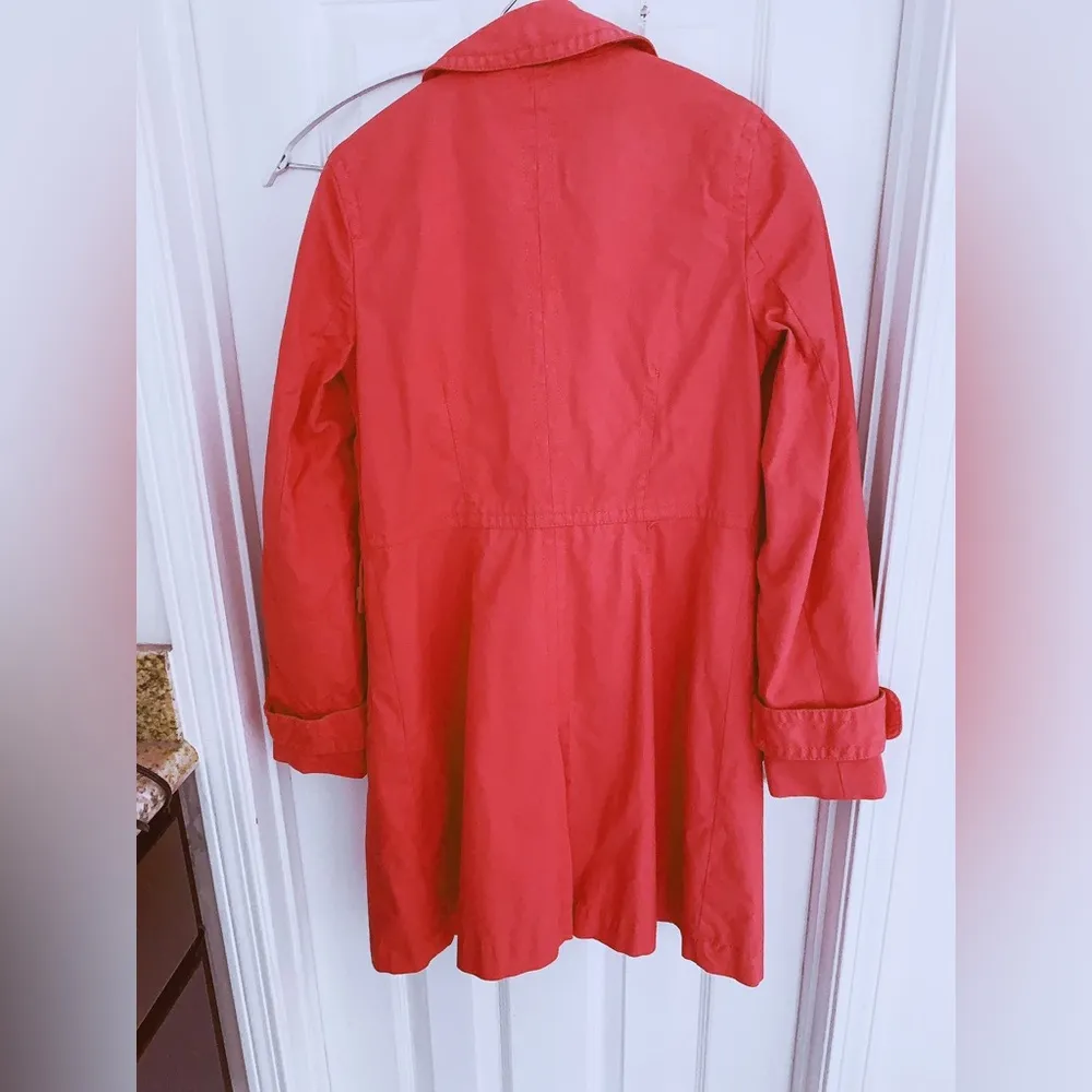 Trench Coat Womens Size Small Coral Pink Heavy Cotton Floral Lined - Image 3