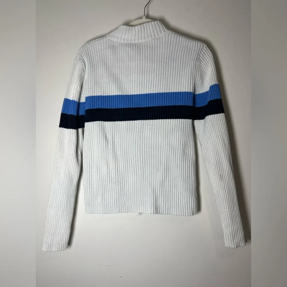 Tory Burch Sport Retro Preppy White Blue Color Blocked Cardigan Sweater Sz M Size M - Image 9