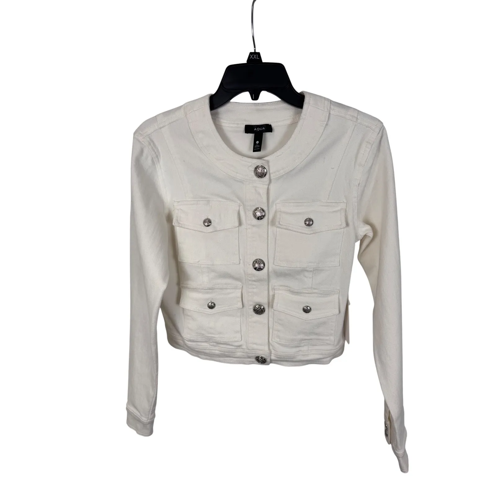 Aqua Cream Denim‎ Jacket Size 6 Cropped Collarless Button Front Pockets - Image 5