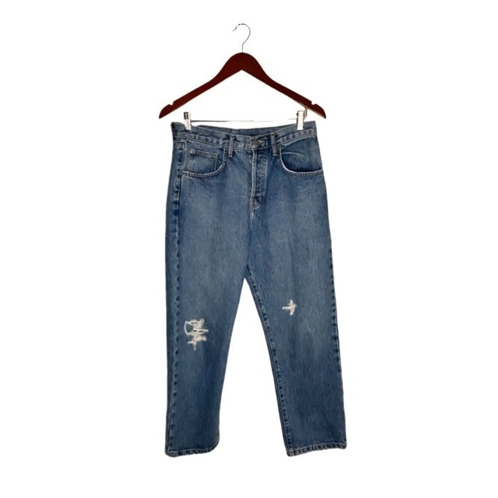 Carmar Jeans Capri High Rise Size 26 Oversized Mid Wash Distressed Straight Leg Blue - Image 9