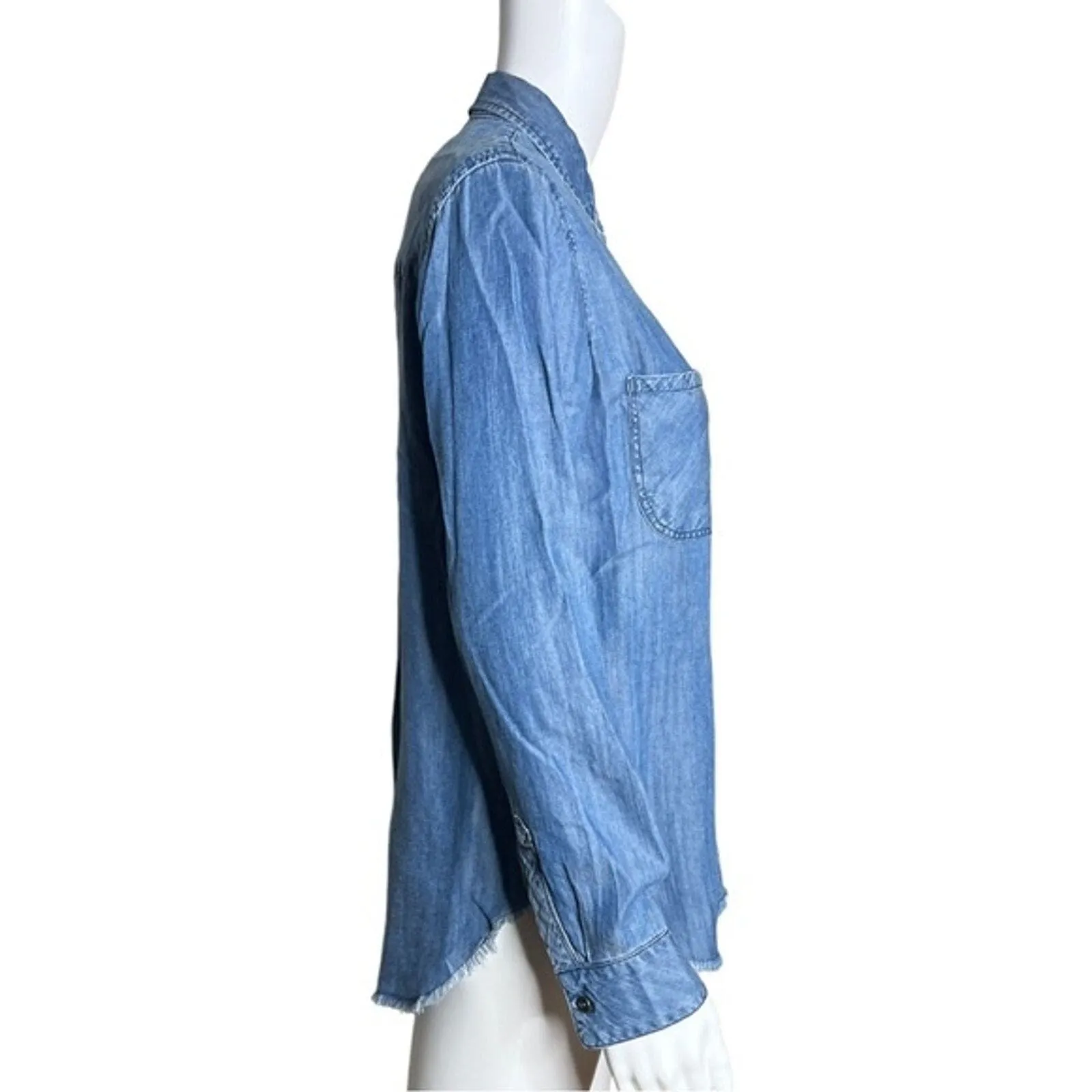 Rails Shirt Womens XS Blue Carter Button Down Dark Vintage Wash Raw Hem Chambray - Image 2
