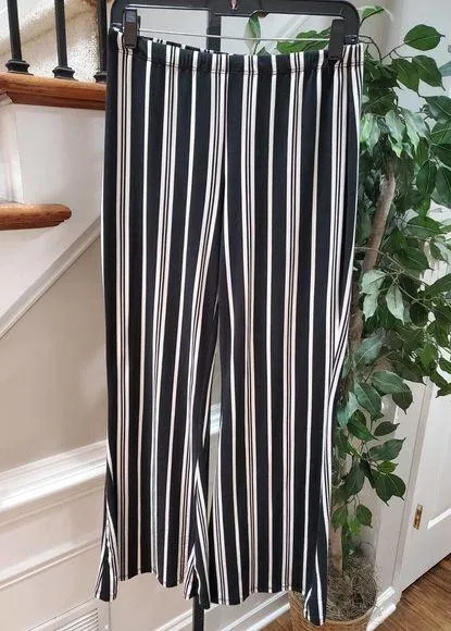 La Gypsy Black Stretch Polyester Mid Rise Wide Legs Comfort Waist Pant Size L - Image 1