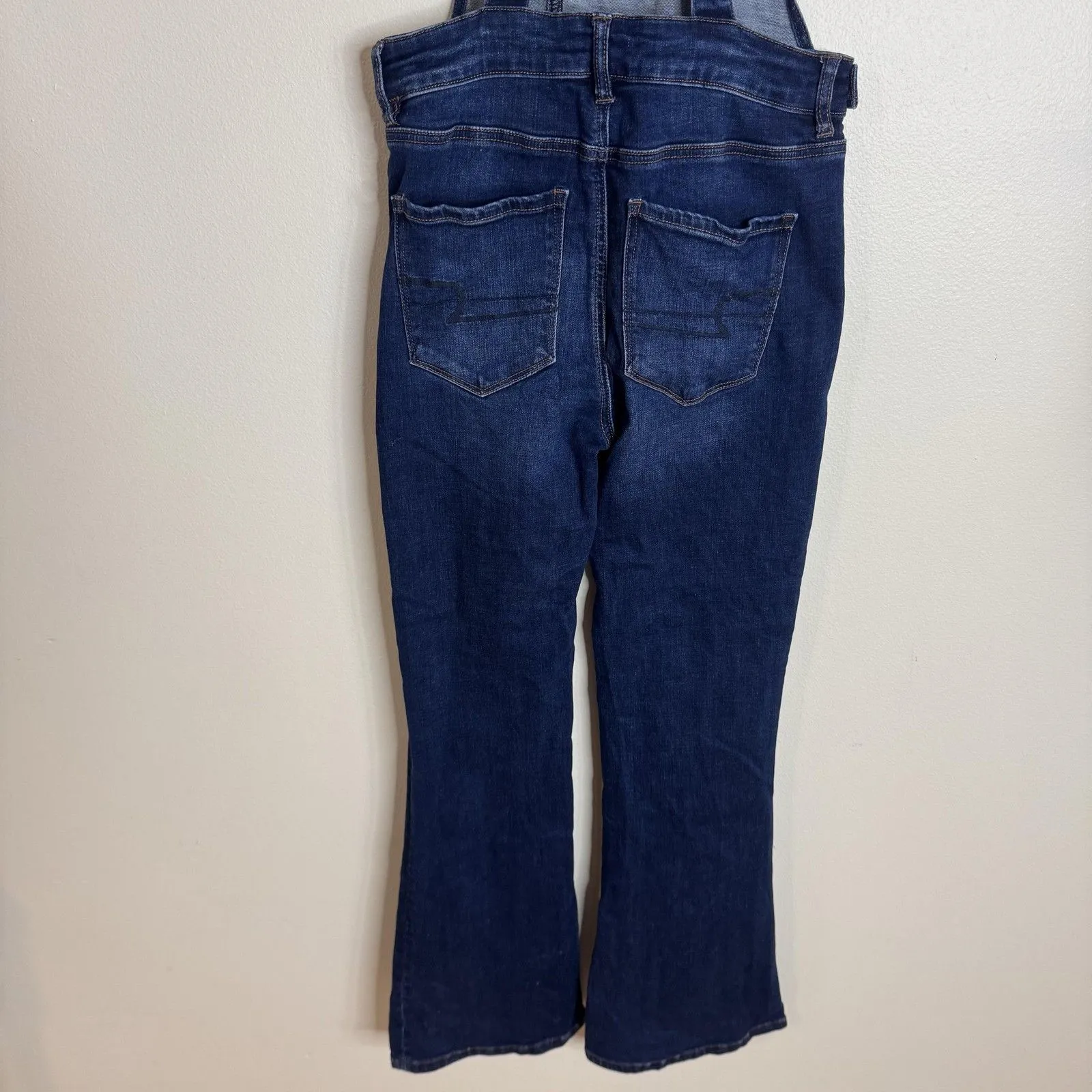 American Eagle Overalls Womens 4 Short Blue Denim Flare Super Stretch Jeans - Image 9
