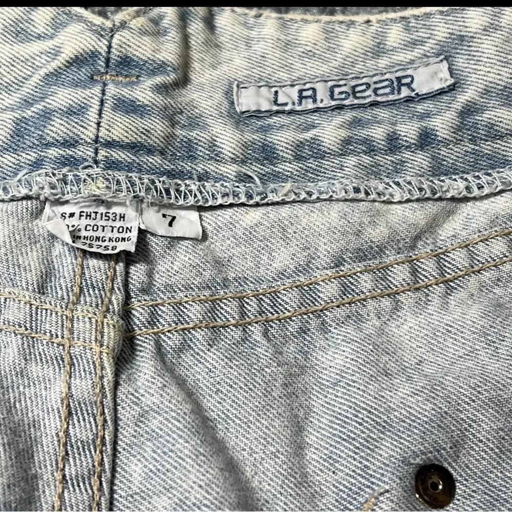 LA Gear Y2K Acid Wash High Waisted Mom Jeans Tapered Leg Sz 7 Vintage Blue - Image 6