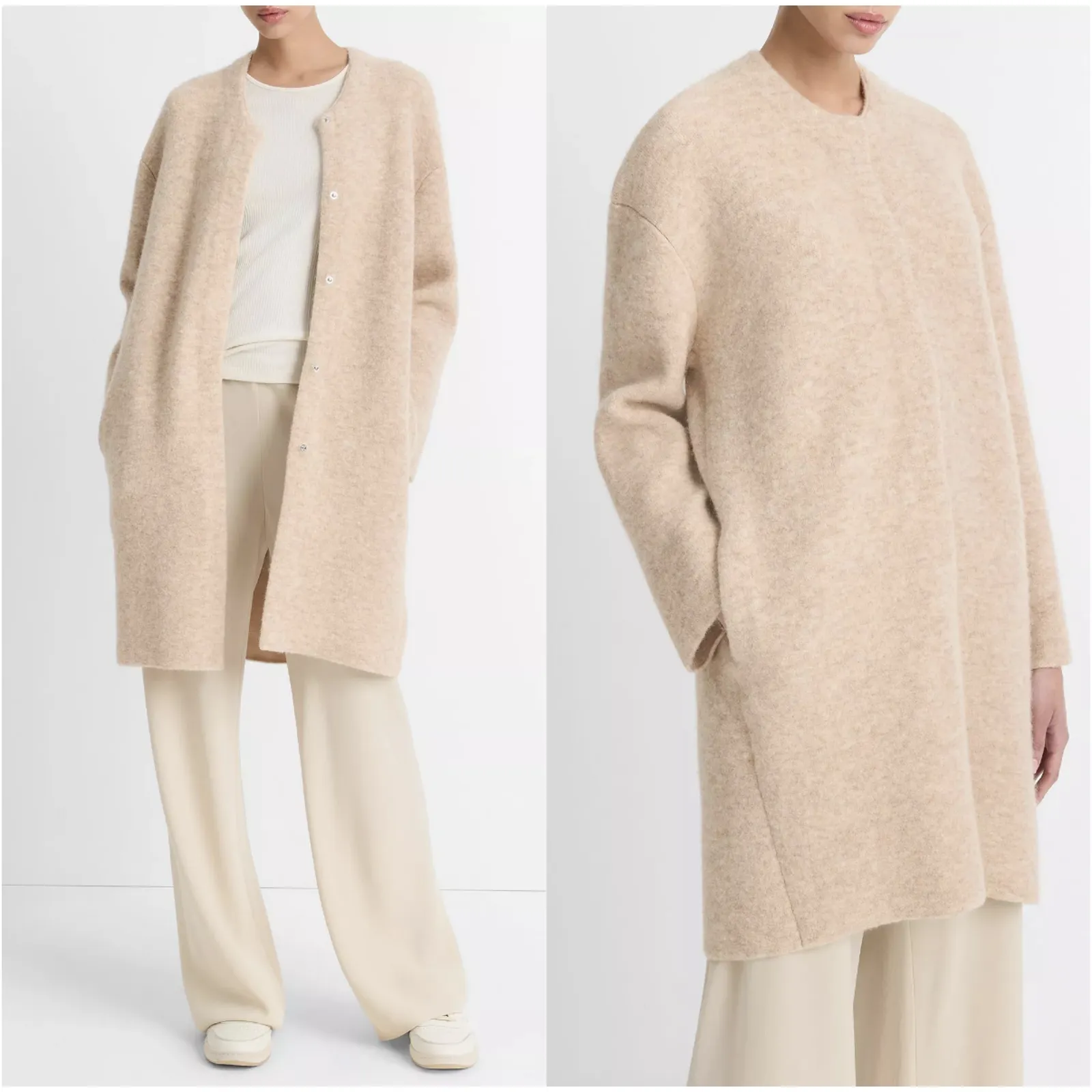 Vince Textured Soft Sculpted Car Coat Large Beige Longline Wool Alpaca Blend - Image 11
