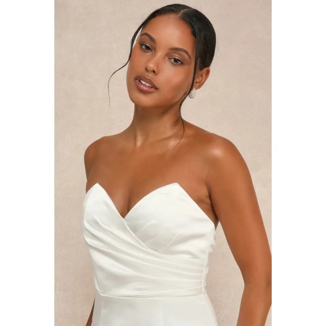 Lulus Profound Love White Satin Pleated Strapless Sleeve Maxi Dress Bridal Sz L - Image 2