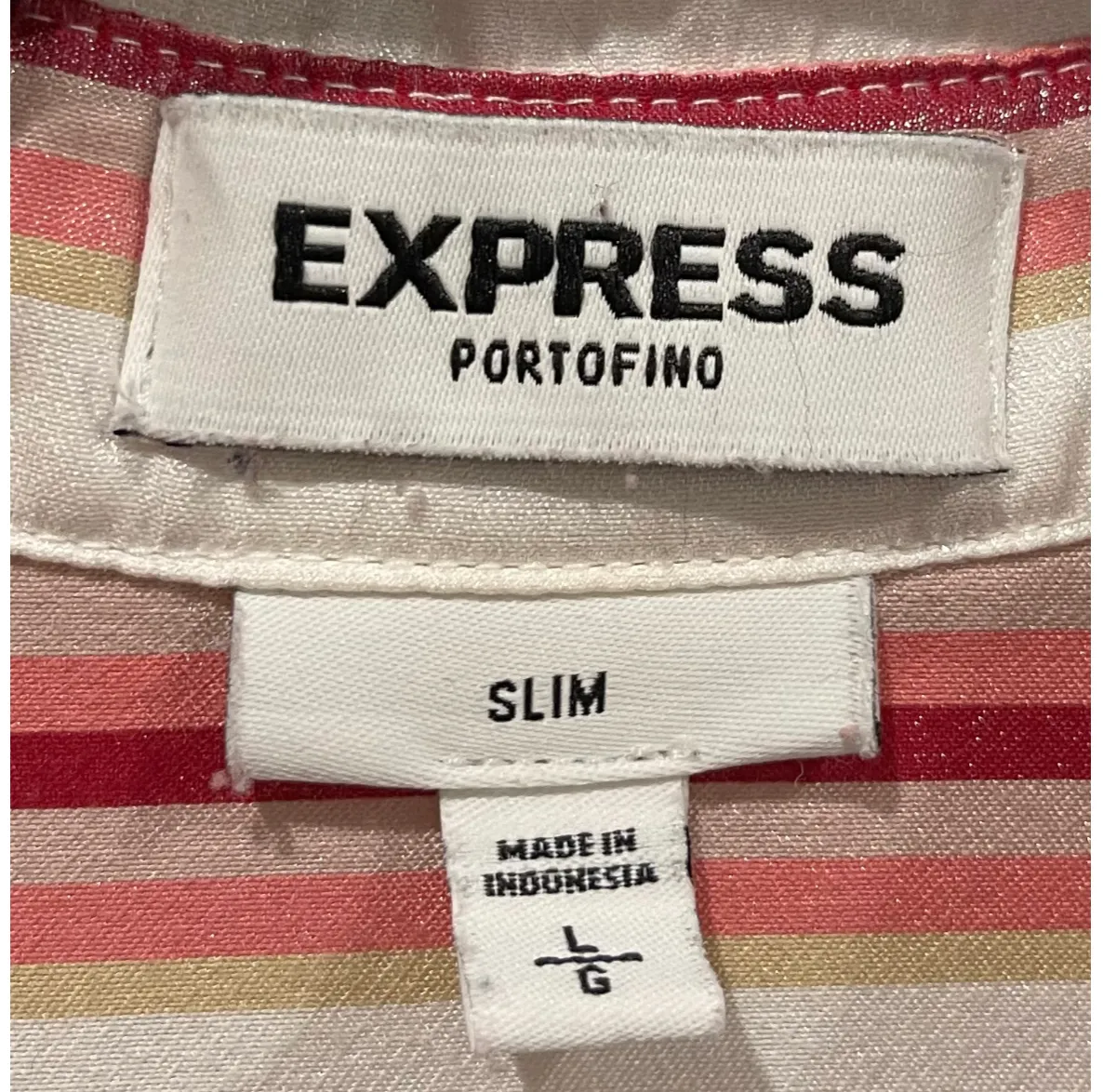 EXPRESS Slim Stripes Pinko Burgundy White Long Sleeve Blouse - Image 2