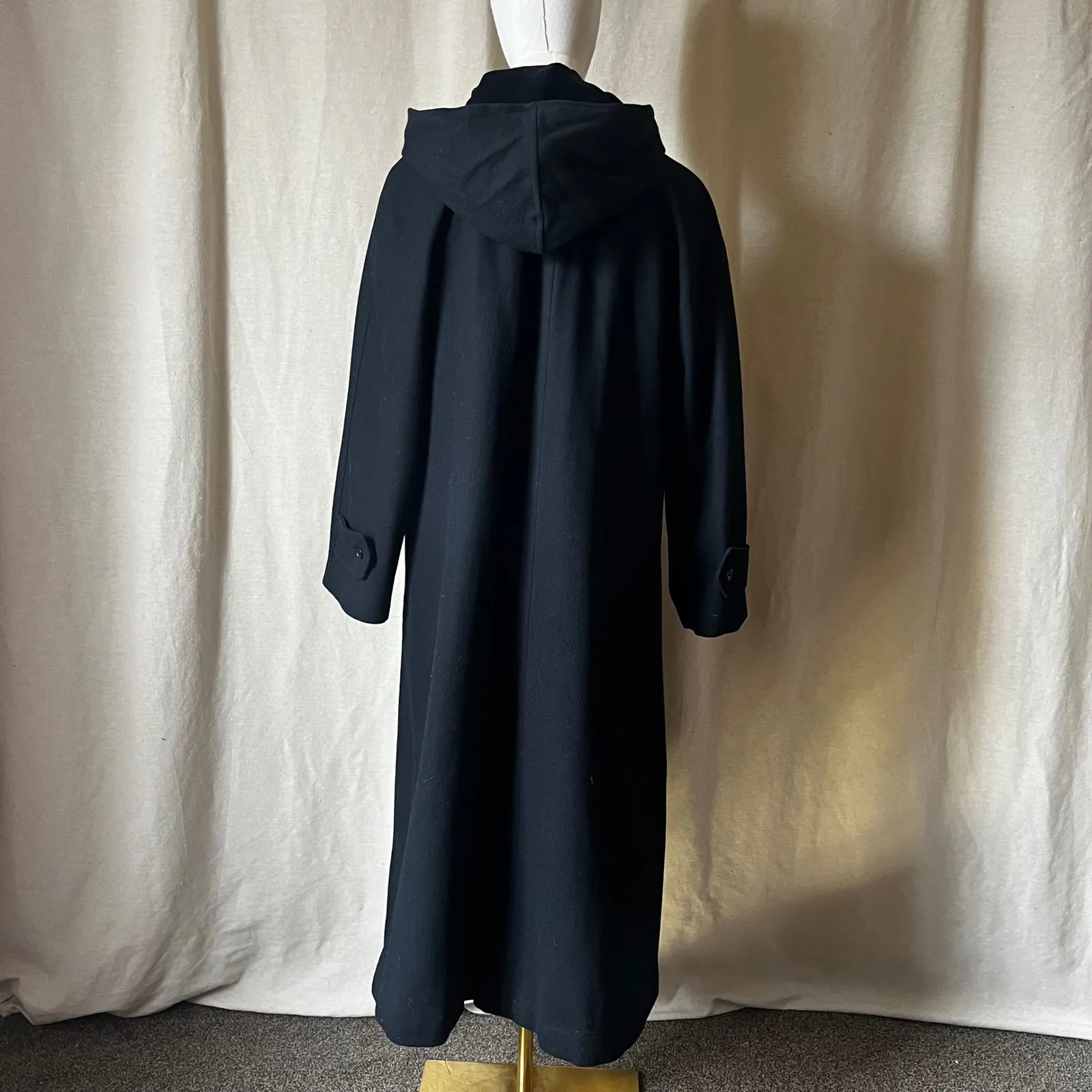 Vintage Andrea Marin Black Hooded Wool Long Coat Size 6P Petite Minimalist - Image 5