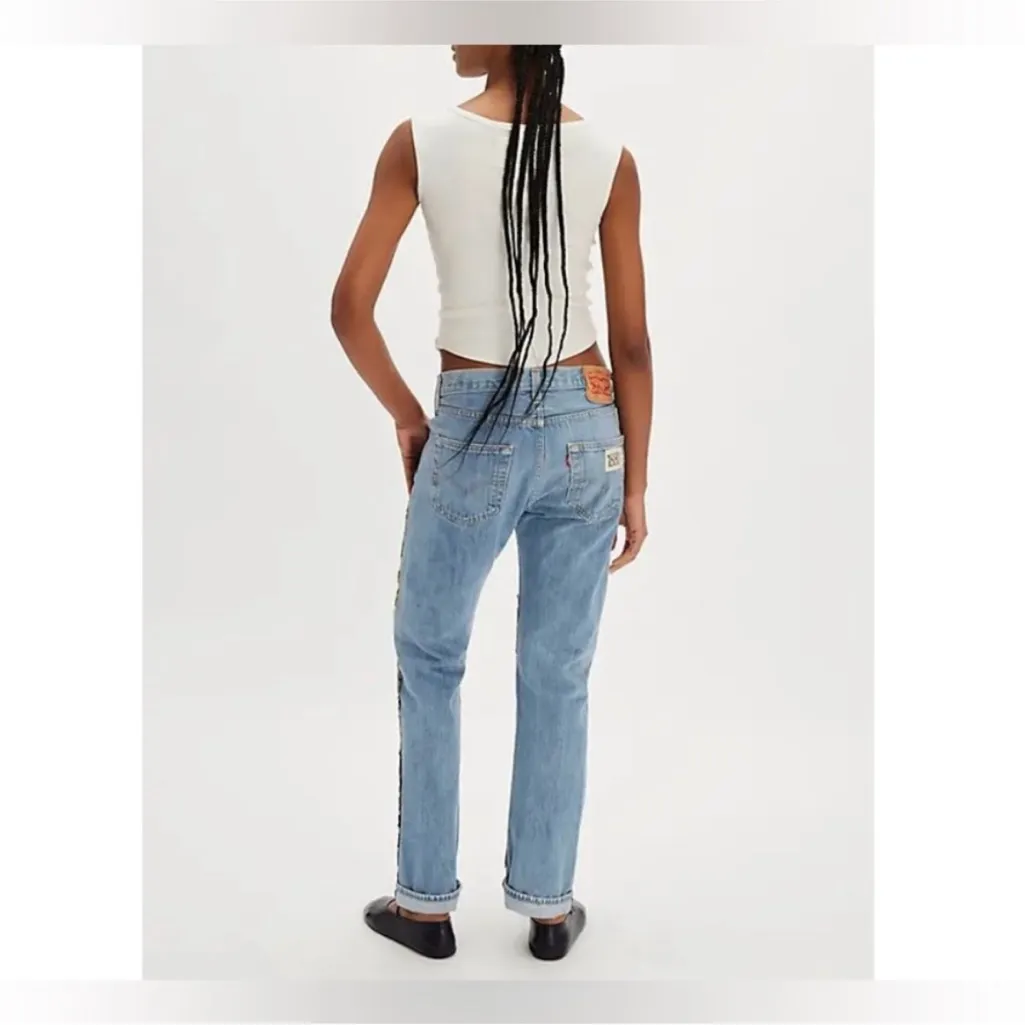 NWT Free People Riley Vintage Quilter's Friend Jeans - patchwork quilt blue - 27 - Image 7