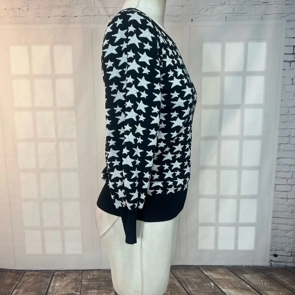 Parker Black and Silver Star Crewneck Long Sleeve Sweater Size Medium - Image 10