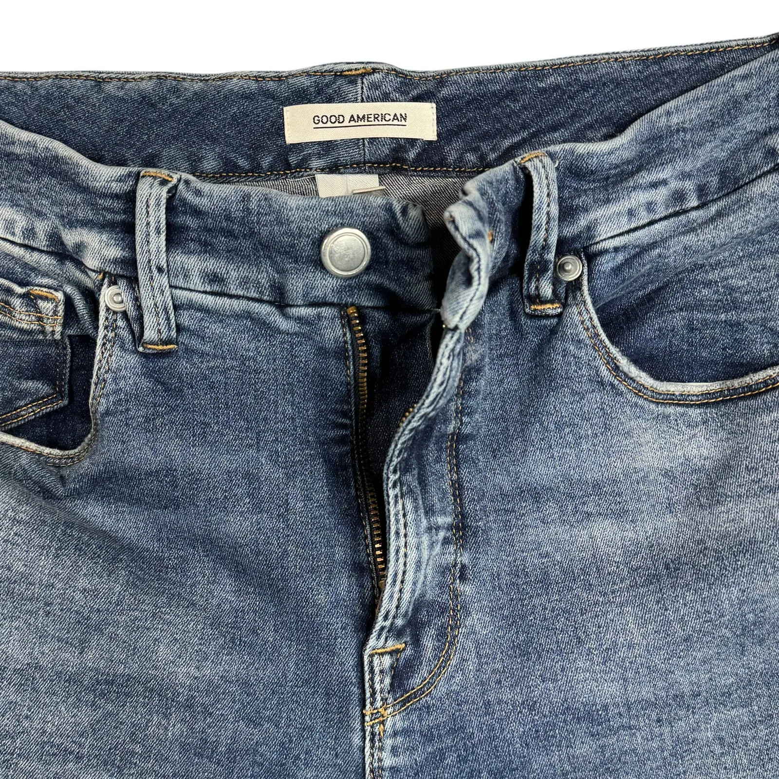 Good American SZ 12/31 Good Legs Crop Jeans Distressed Stretch Zip-Fly Hi-Rise - Image 4