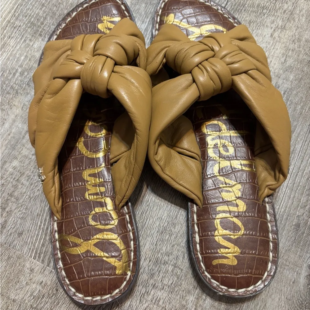SAM EDELMAN GARSON KNOTTED SLIDE SANDAL CAMEL LEATHER - Image 3
