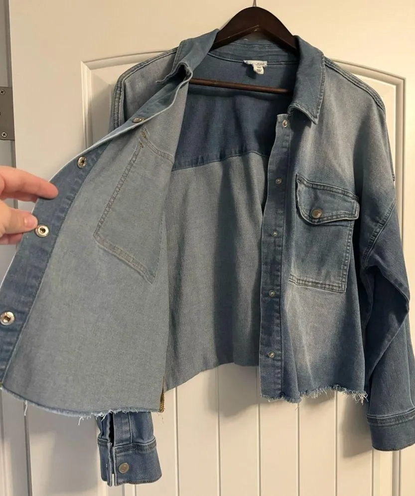 Tribal Jeans Women’s XL Cropped Jean Jacket w Stretch & Snap Button Closure Blue - Image 7