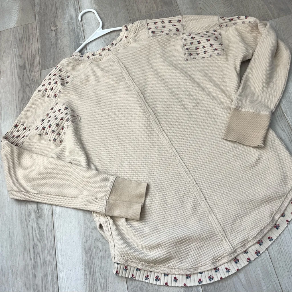 Free People Henley floral heart to heart henley womens Cream (xsmall) cottage - Image 5