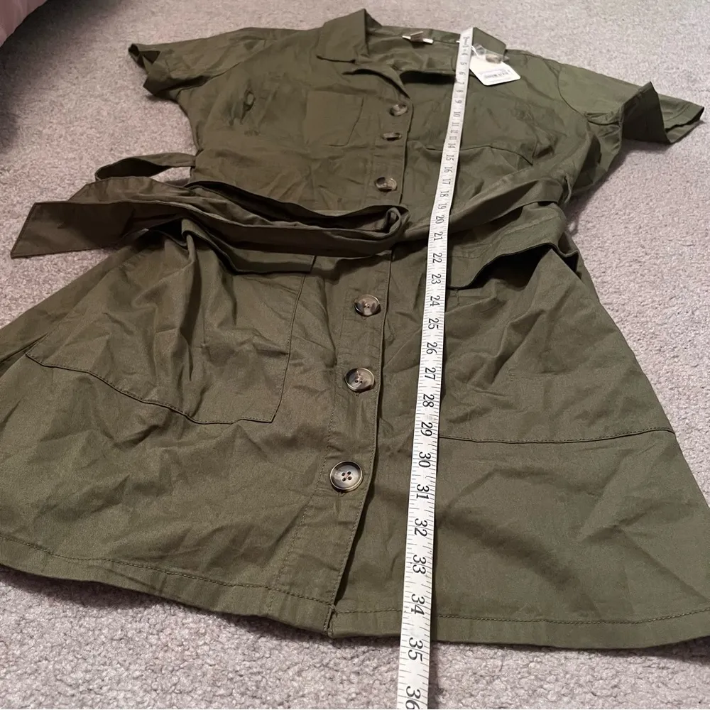 (NWT) a.n.a Women’s Olive Green Cargo Utility Button-down Mini Dress Tie Waist - Image 10