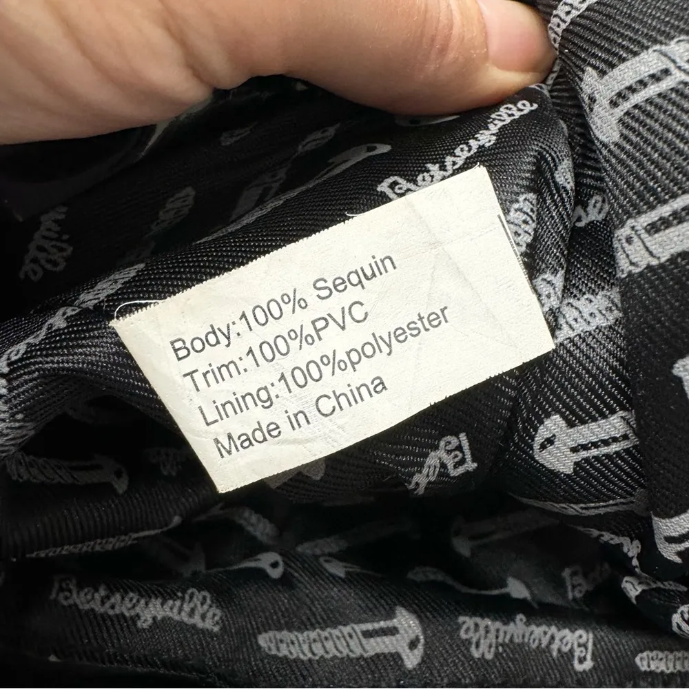 Betsyville Black White Floral Sequined Tote Bag Handbag Tote Purse Y2K McBling - Image 8