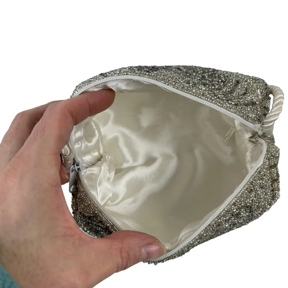 Vintage Evening Silver Beaded Crossbody Formal Bag Tassel Purse - Image 12