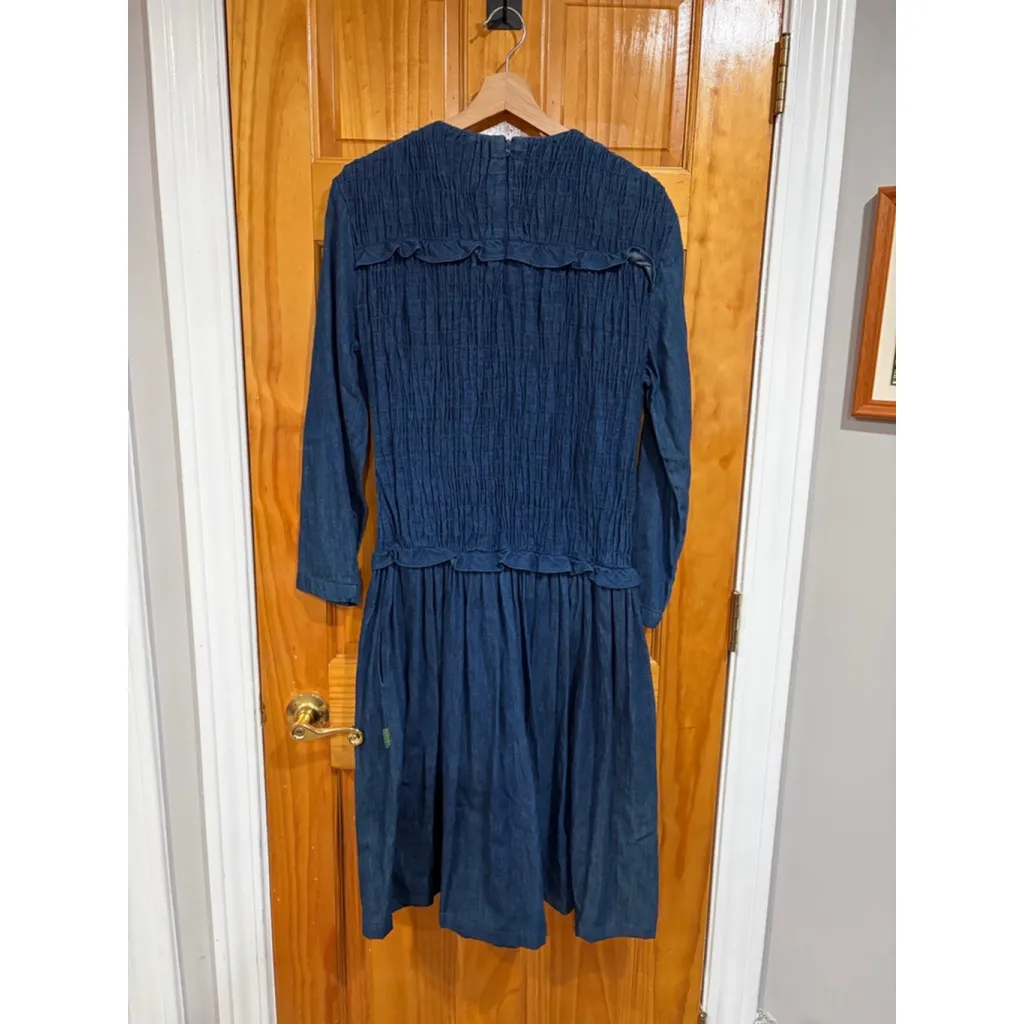 Vintage BIS BIS by Gene Ewing Smocked Denim Prairie Dress USA Made Long Sleeve Blue Size 10 - Image 5