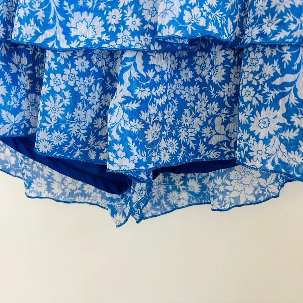 Zara Blue White Floral Ruffle Long Sleeve Short Romper NWT L - Image 6