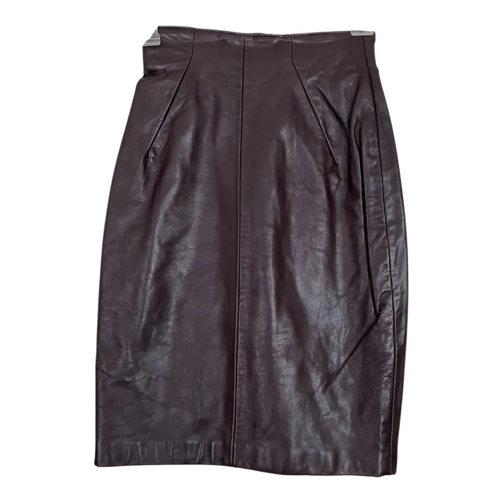 Vintage 80s Michael Hoban For North Beach Brown Leather Pencil Skirt Size 3/4 - Image 4