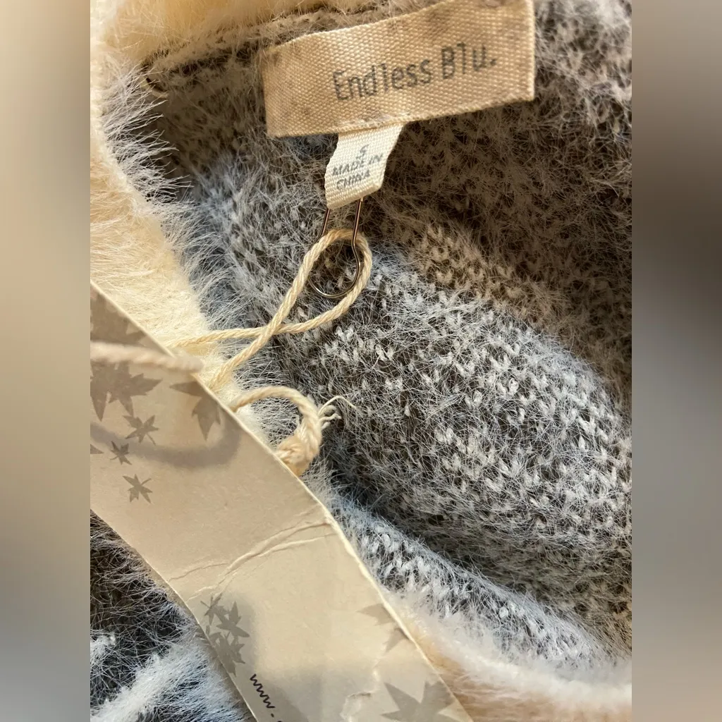 Endless Blu fuzzy houndstooth Vest size Small NWT Brown - Image 2