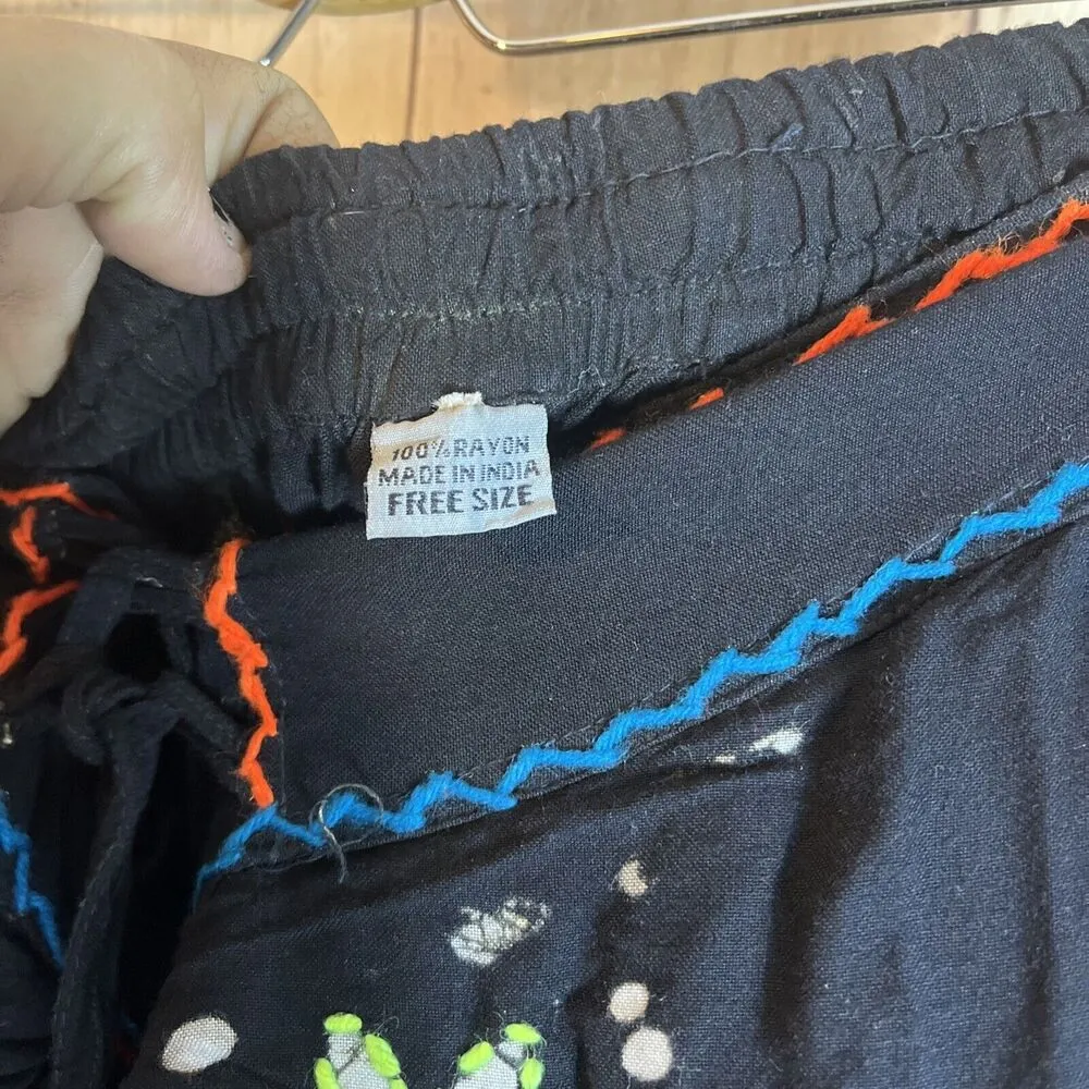 Boho Summer Harem Top Trouser Co Ord Set Hand Embroidered Festival 8 10 12 14 Black - Image 5