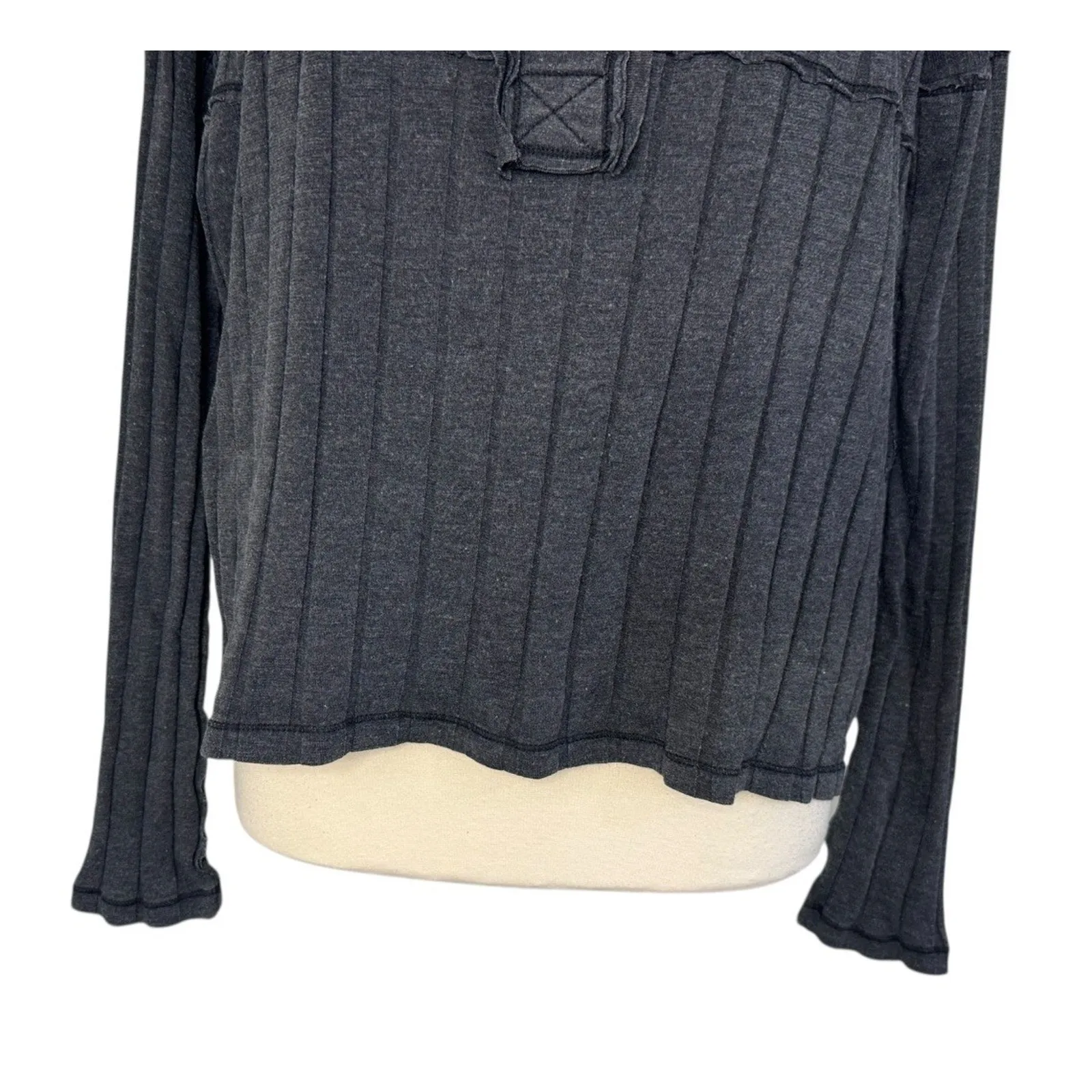 WE THE FREE PEOPLE In The Mix Henley Top Boxy Oversized Ribbed Slouchy Size M - Image 5