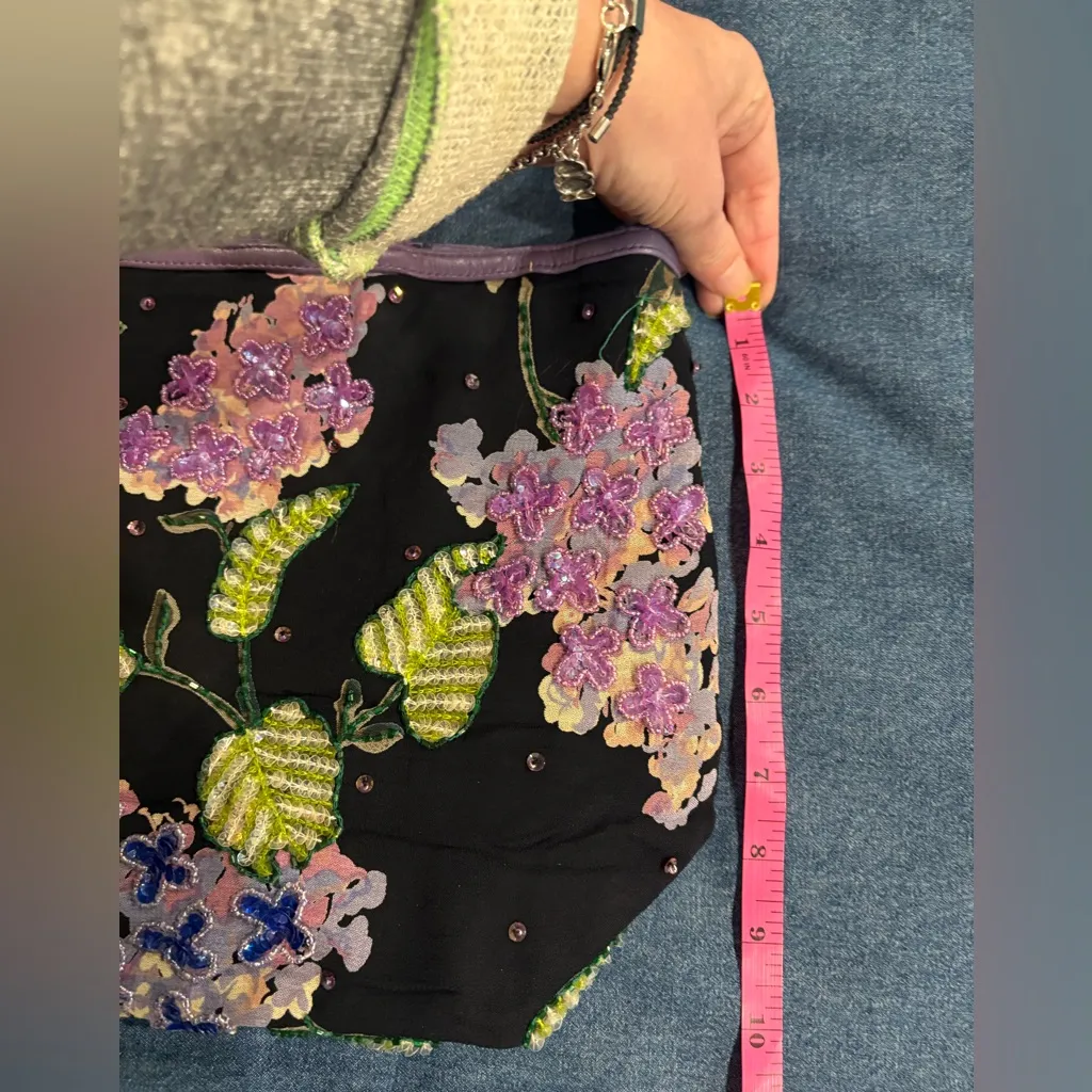 Christiana Lapetina vintage beaded lilac silk bag satchel tote black purple - Image 2