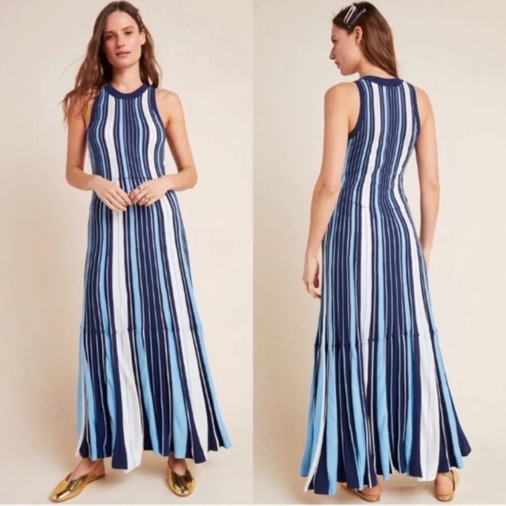 Anthropologie Maeve Lisanne Striped Sweater Maxi Dress Blue White - Image 9