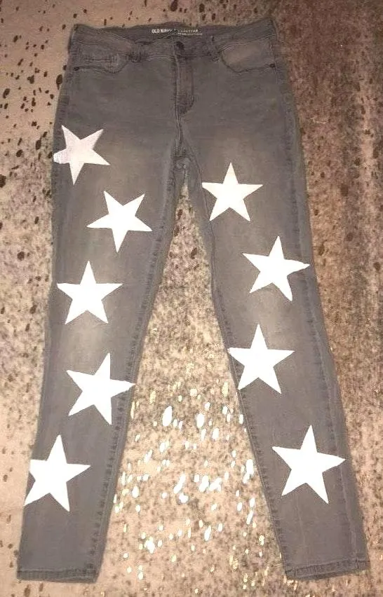 Hand Painted Star Jeans Gray Size 10 - Image 4