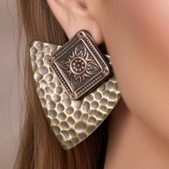 Chico’s Exotic Brass Stud Tribal 1.5” Statement Earrings - Image 3