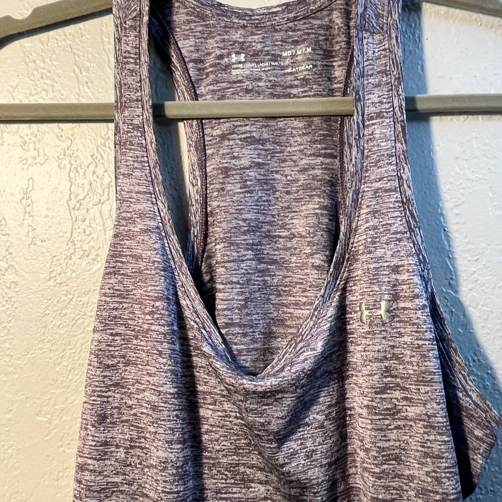 Under Armour Women's Purple Tank Top Medium Camo Print Loose Fit HeatGear - Image 4