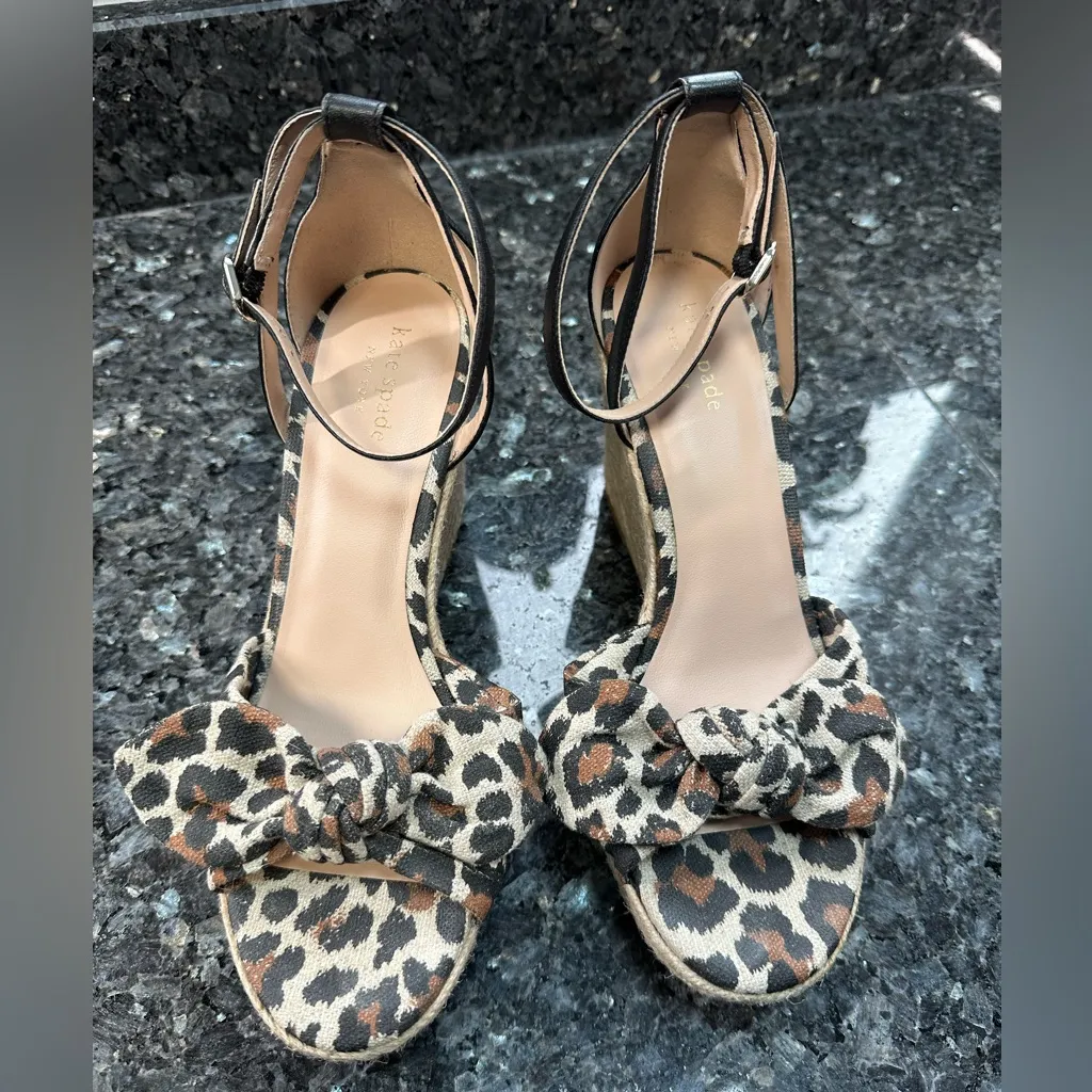 Kate Spade New York Tianna Leopard Print Wedge Espadrille Sandals Size 9 Pinup - Image 5