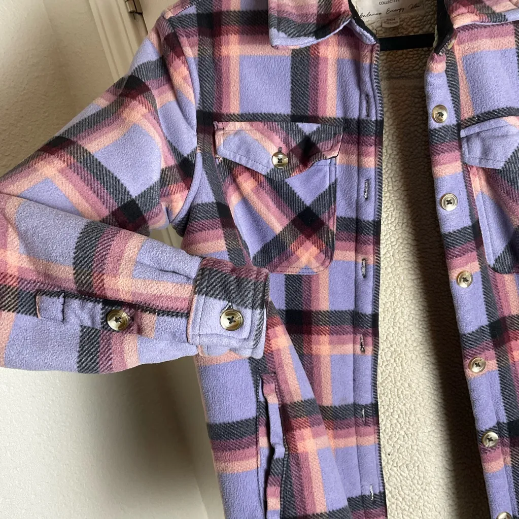 Sage Women's Long Sleeve Plaid Plush Sherpa Lined Fleece Shirt Jacket size s - Image 6