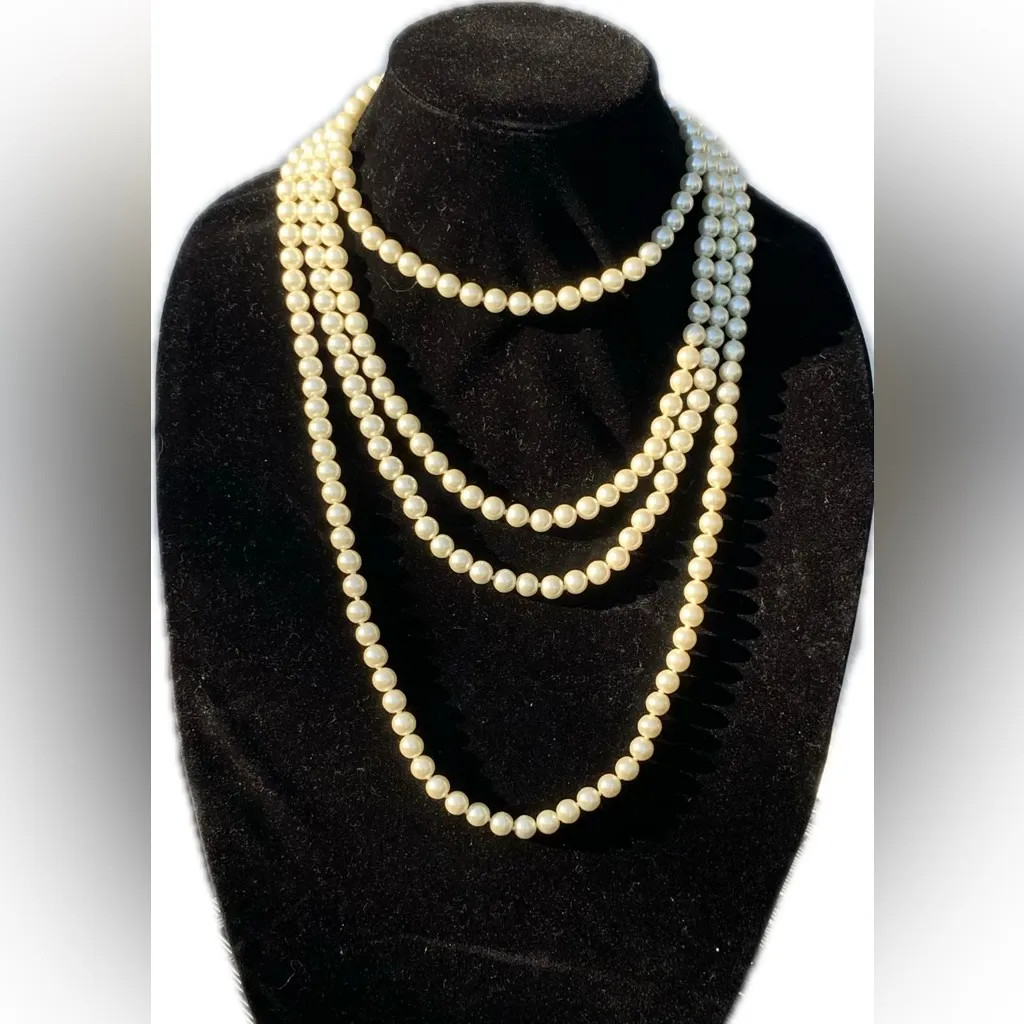 Tahari genuine pearls long necklace multi layers freestyle 84” inches - Image 6